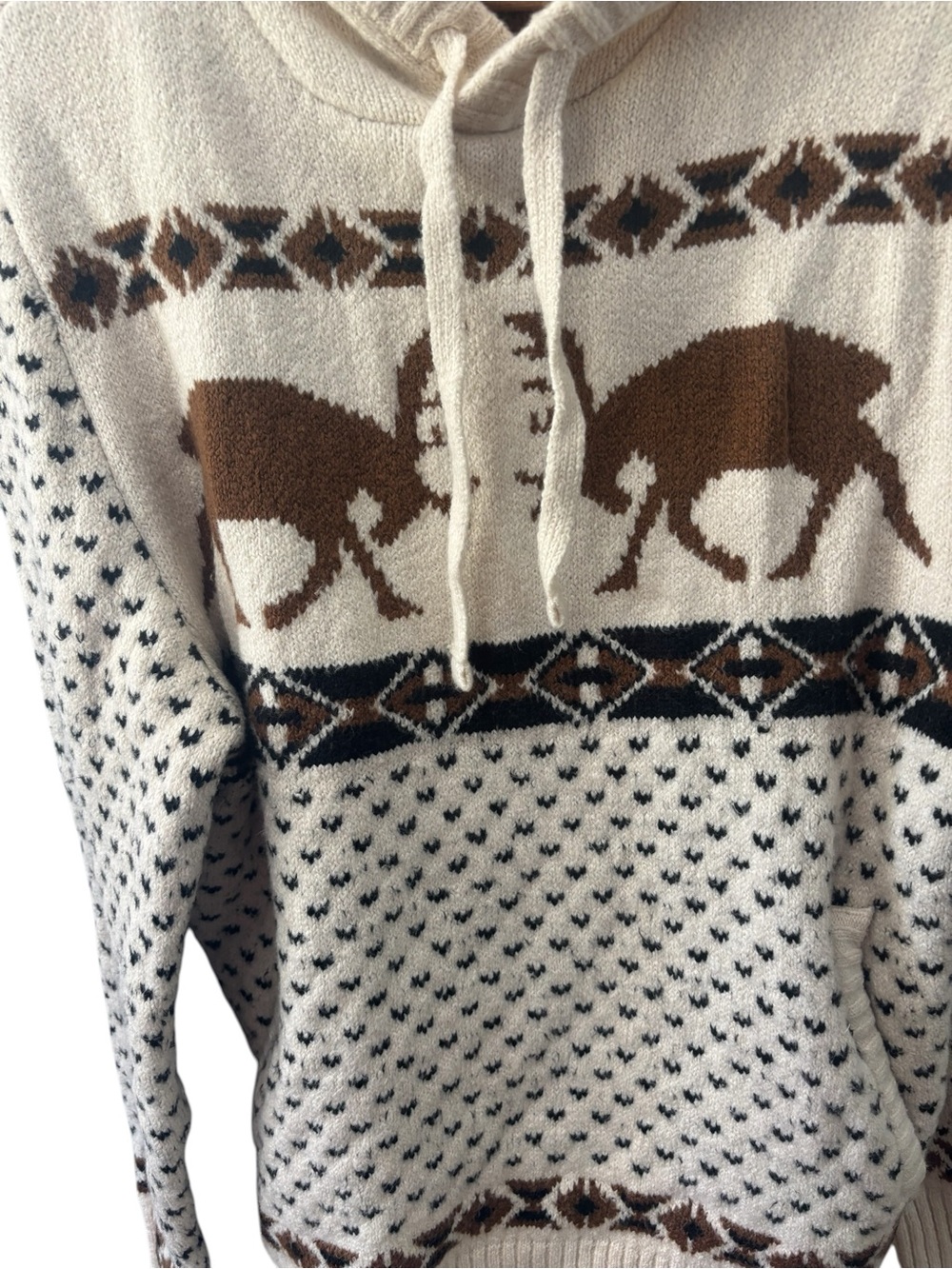 American Eagle Elk Fairisle Sweater Mens Size Large Hoodie in Cream Super Soft - Picture 2 of 7